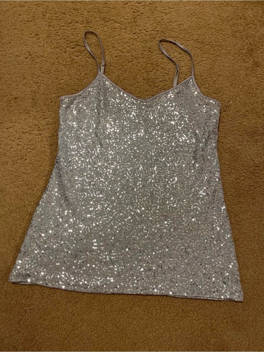 Express Silver Sequin Spaghetti Strap Tank Top